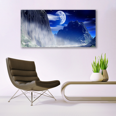 Glazen schilderij Maan van de nacht landschap van de berg