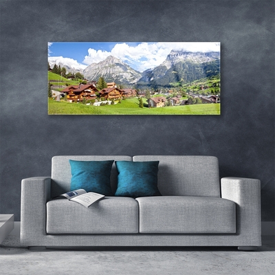 Glazen schilderij Huizen landschap van de berg