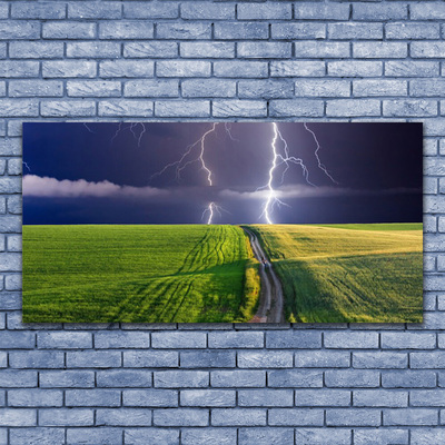 Glazen schilderij Lightning veld landschap