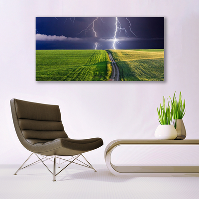 Glazen schilderij Lightning veld landschap