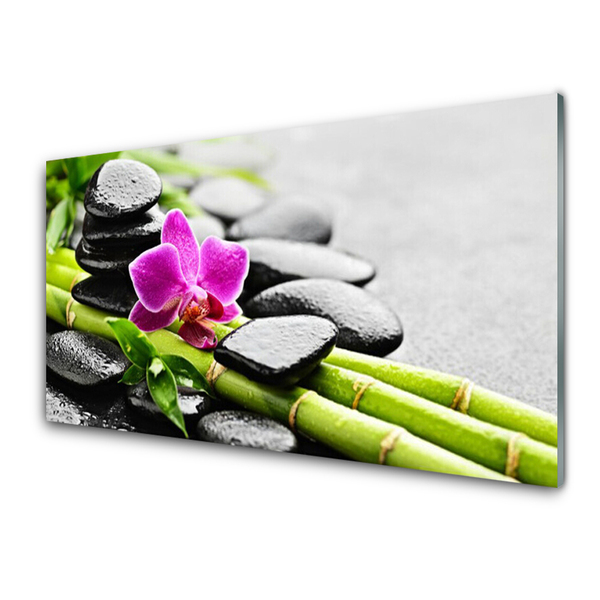 Glazen schilderij Flower bamboe stones art