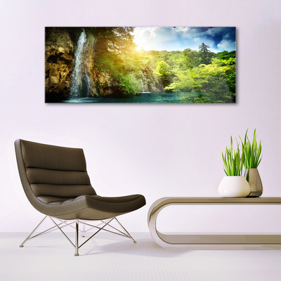 Glazen schilderij Waterval bomen landschap