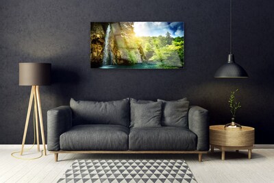 Glazen schilderij Waterval bomen landschap