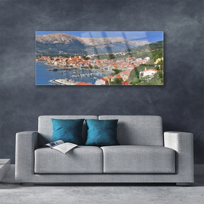 Glazen schilderij City mountain overzees landschap