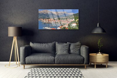 Glazen schilderij City mountain overzees landschap