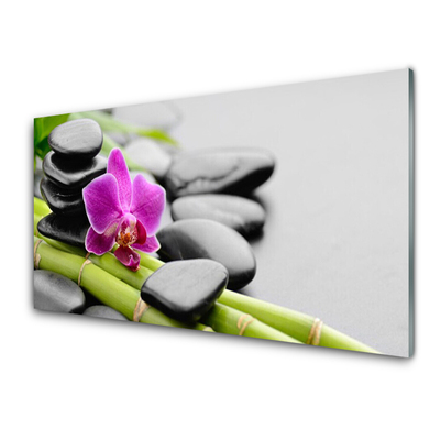 Foto in glas Flower bamboe stones art