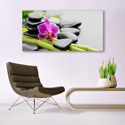 Foto in glas Flower bamboe stones art