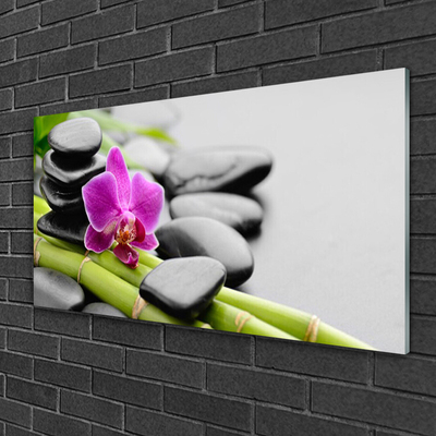 Foto in glas Flower bamboe stones art