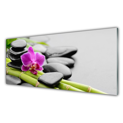 Foto in glas Flower bamboe stones art