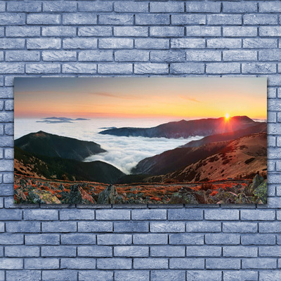 Foto in glas Wolken landschap bergen zon