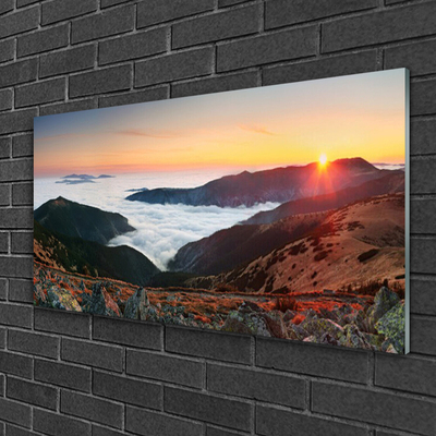 Foto in glas Wolken landschap bergen zon