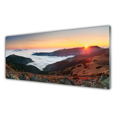 Foto in glas Wolken landschap bergen zon