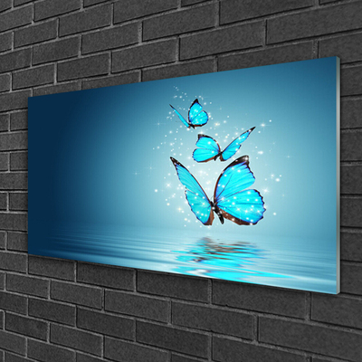 Foto in glas Butterflies blue water art