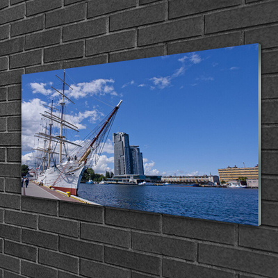 Foto in glas Boot sea town landscape