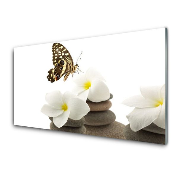 Foto in glas Butterfly flower plant stones