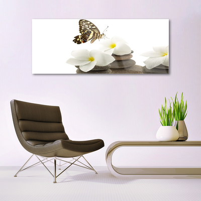 Foto in glas Butterfly flower plant stones