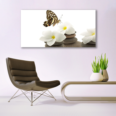 Foto in glas Butterfly flower plant stones