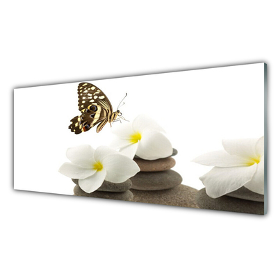 Foto in glas Butterfly flower plant stones