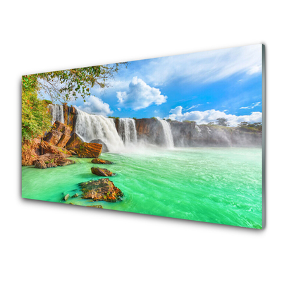 Foto in glas Waterfall lake landscape