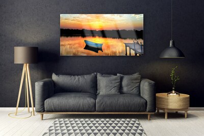 Foto in glas Bridge boat lake landscape