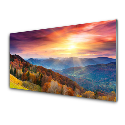 Foto in glas The sun mountain forest landscape