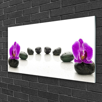 Foto in glas Orchideeënbloem kiezelstenen