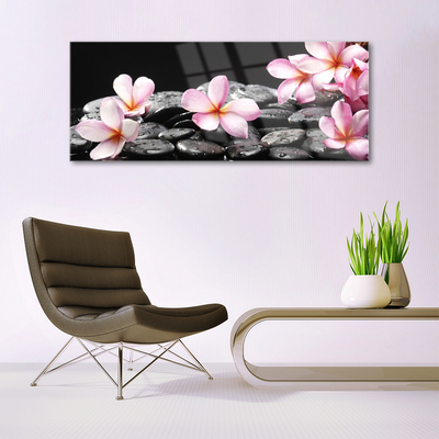 Foto in glas Plumeria bloem op de muur