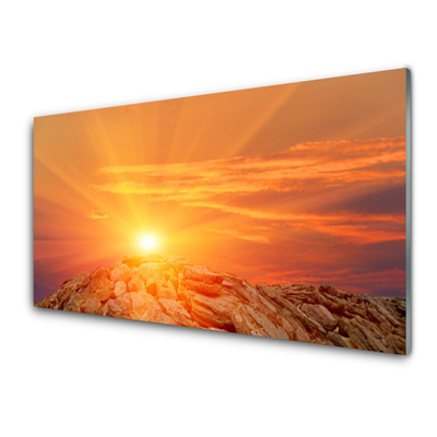 Glas foto Hemel van de zon landschap van de berg