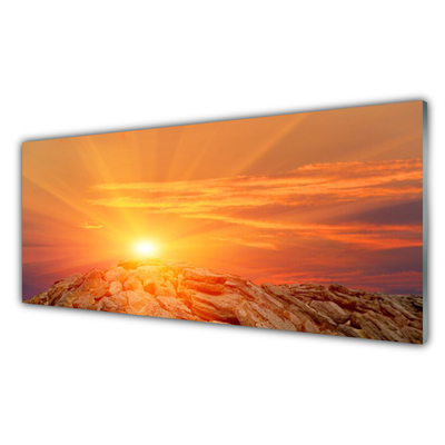Glas foto Hemel van de zon landschap van de berg