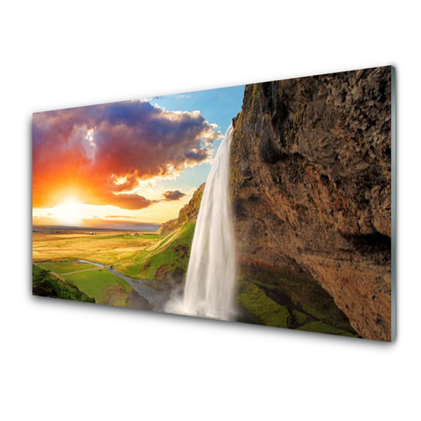 Glas foto Waterval landschap zon