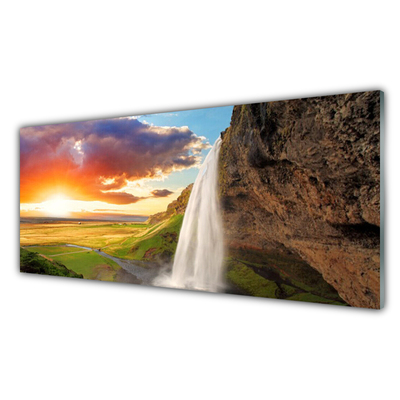 Glas foto Waterval landschap zon