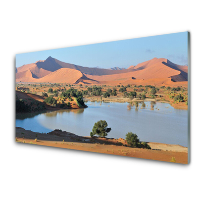 Glas foto Lake landschap van de woestijn