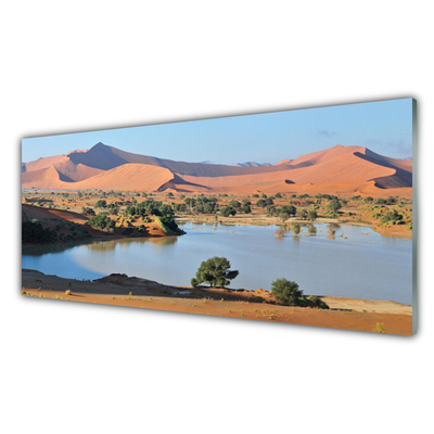 Glas foto Lake landschap van de woestijn