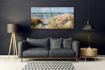 Glas foto Strand zee landschap van het gras