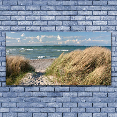 Glas foto Strand zee landschap van het gras