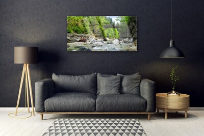 Foto schilderij op glas Houten brug in het bos