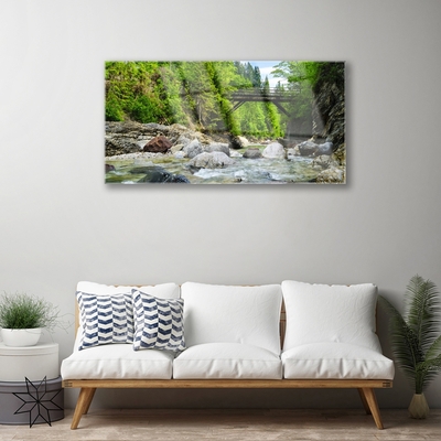 Foto schilderij op glas Houten brug in het bos