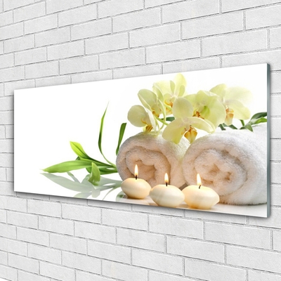 Foto schilderij op glas Spa handdoeken kaarsen orchidee