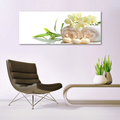 Foto schilderij op glas Spa handdoeken kaarsen orchidee