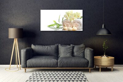 Foto schilderij op glas Spa handdoeken kaarsen orchidee