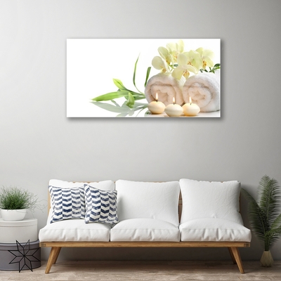 Foto schilderij op glas Spa handdoeken kaarsen orchidee