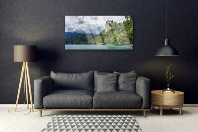 Foto schilderij op glas Castle in the mountains bos landschap