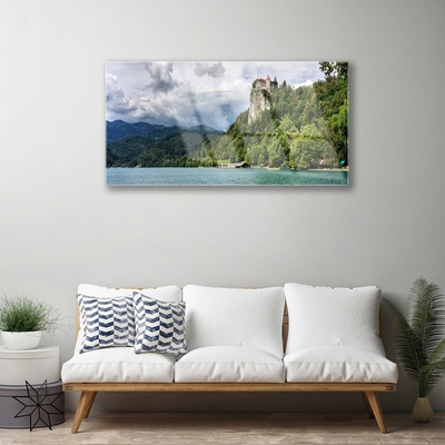 Foto schilderij op glas Castle in the mountains bos landschap