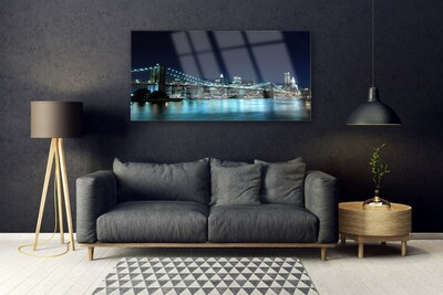 Foto schilderij op glas Bridge city nacht van de architectuur