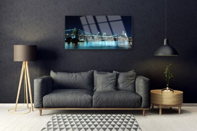 Foto schilderij op glas Bridge city nacht van de architectuur