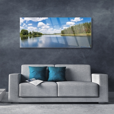 Foto schilderij op glas Lake forest landscape