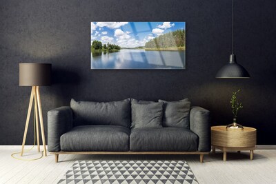 Foto schilderij op glas Lake forest landscape