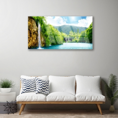 Foto schilderij op glas Bergen forest lake nature