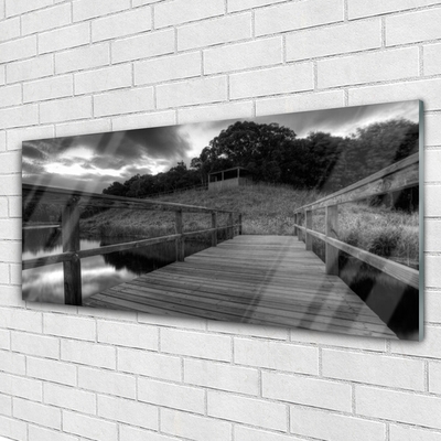 Foto schilderij op glas Pier black and white lake
