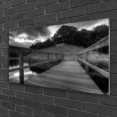 Foto schilderij op glas Pier black and white lake